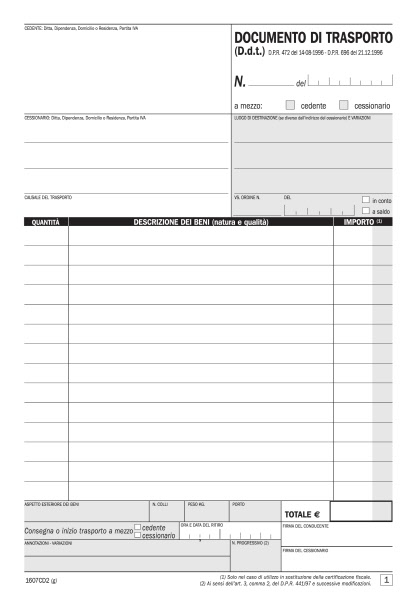DATA UFFICIO - BLOCCO DOCUMENTO DI TRASPORTO DDT in DUPLICE COPIA 14,8x21 cm. - DU1607CD200