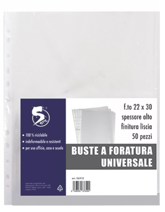 BUSTE A FORATURA UNIVERSALE 22x30 cm. LISCIA - SPESSORE MEDIO - cod.20162 - cf.50