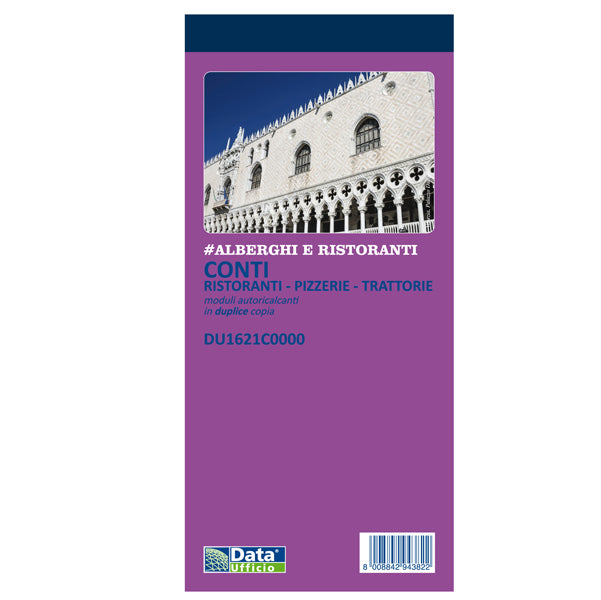 DATA UFFICIO - BLOCCO CONTI RISTORANTI, PIZZERIE,TRATTORIE in DUPLICE COPIA 11x21 cm. - DU1621C0000