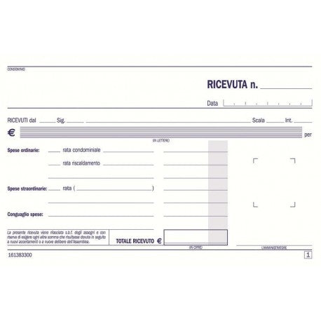 DATA UFFICIO - RICEVUTE DI CONDOMINIO CON AVVISO DI PAGAMENTO in TRIPLICE COPIA 10x16,8 cm. - DU161383300